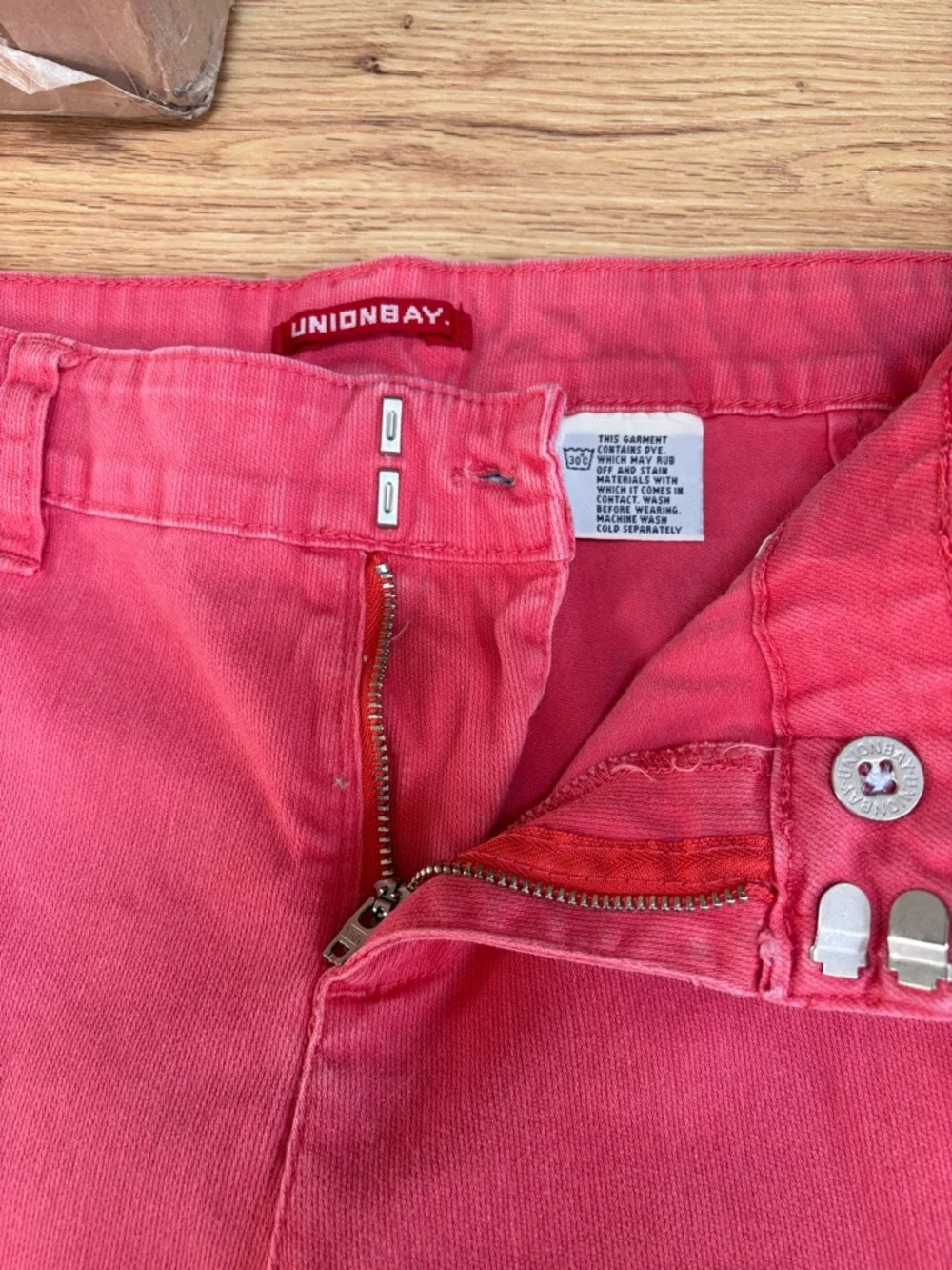 Union Bay Juniors 12/13 Stretch Bermuda Long Denim Shorts Coral Vintage Y2K 2000